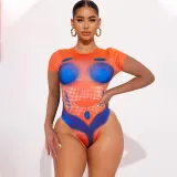 Sexy Spicy Girl Short Sleeve Bodysuit Slim Fit Short Half Skirt Set