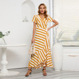 Fashion Slim Fit Temperament Stripe Large Swing Dress Women's Large Irregular Dress