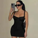 Fashionable and Sexy Backless Slim Fit Solid Color Strap Dress
