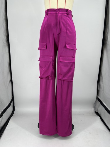 Fashion casual zipper solid color multi pocket zipper loose pants