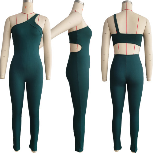 Pit striped fabric high elasticity sexy tight jumpsuit