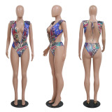 Fashion jumpsuit with long cape, digital printing, hot pressing and diamond two-piece set