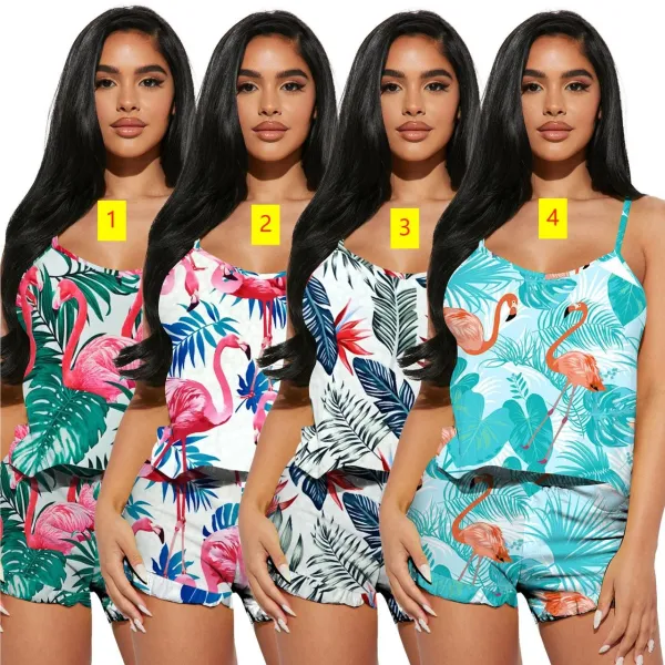Fashion casual strap printing two-piece set