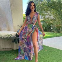 Fashion jumpsuit with long cape, digital printing, hot pressing and diamond two-piece set