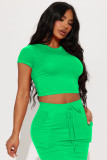 Sexy and fashionable bare waist solid color two-piece set