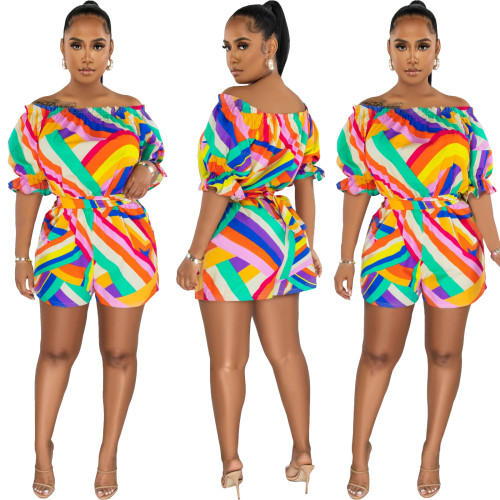 Women's colorful printed off shoulder loose fitting piece