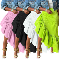 Sexy solid color irregular ruffled skirt