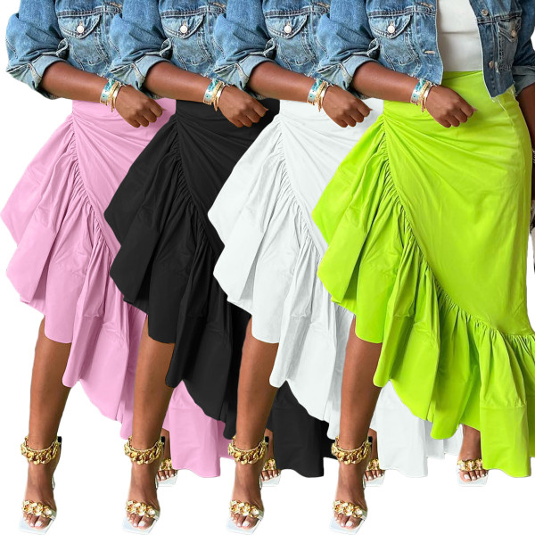 Sexy solid color irregular ruffled skirt