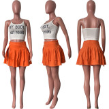 Perforated tassel street denim side slit half skirt solid color pleated short skirt
