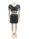 Women's knitted elastic sports 100 fold skirt sweater short set 4 colors