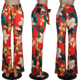 Casual wide leg pants with high waist printed pants