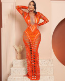 Women's sexy hole tight wrap buttocks dress with hot diamond print long skirt