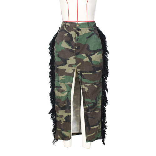 Women's fashion and personality camouflage wash water Su high slit skirt