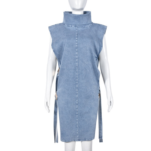 Sexy Hollow Washed High Neck Dress
