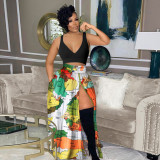 Women's casual printed zipper split elastic waist skirt with multiple colors