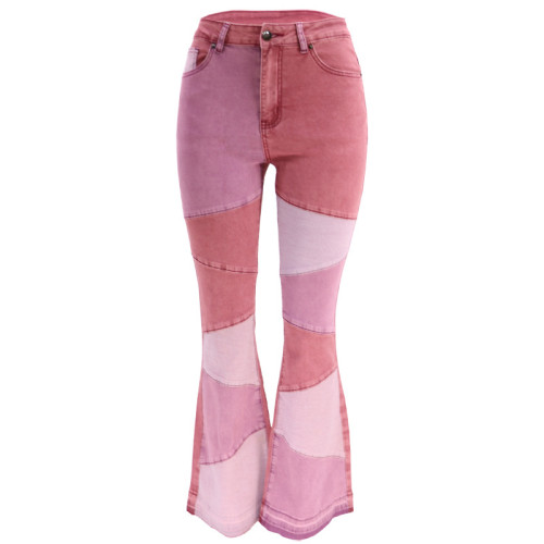 Women's oversized denim wide leg fashionable patchwork jeans