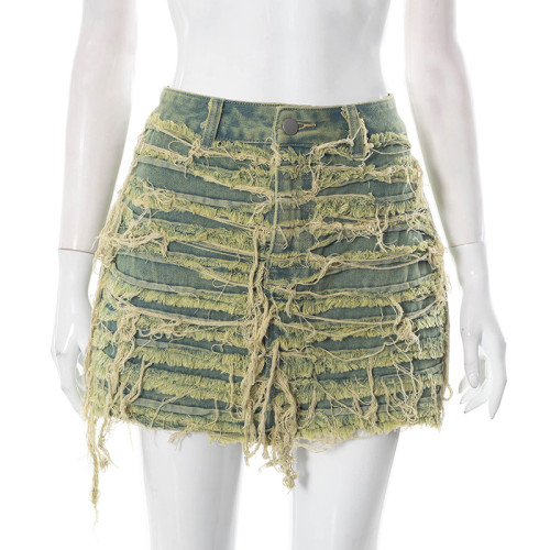 Bright tassel tight bulletless denim short skirt half length skirt