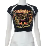 Printed Pin Open Neck T-shirt Top