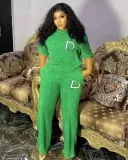 Two piece set of long pants and short sleeves