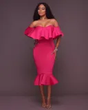 Large Women's Ruffle Edge Sexy Off Shoulder Autumn Dress
