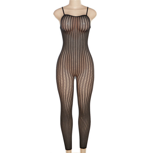 Women's sexy hollow out buttocks tight mesh high waisted casual jumpsuit pants