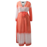 Beach chiffon dress, flower printed large swing dress, women's dress