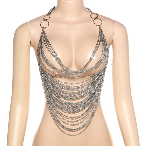 Personalized Metal Chain Hanging Neck Open Back Sexy Hollow Out Tank Top
