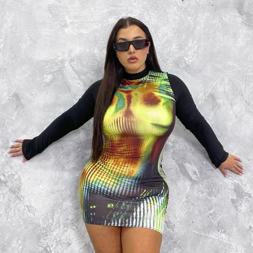 3D Body Print Dress Tight Wrap Hip Skirt