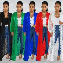 Fashionable women's wave lace loose top with lace