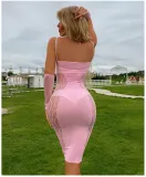 Hollow out Perspective Fun Network Clothes Sexy Stripe Hanging Neck Dress