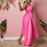Single Shoulder Hollow Solid Irregular Large Dress