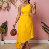Single Shoulder Hollow Solid Irregular Large Dress