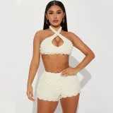 Sexy open back Crop top slim short pants set