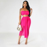 Women's Sexy Mesh Perspective Wrap Chest Half Dress Two Piece Set