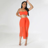 Women's Sexy Mesh Perspective Wrap Chest Half Dress Two Piece Set