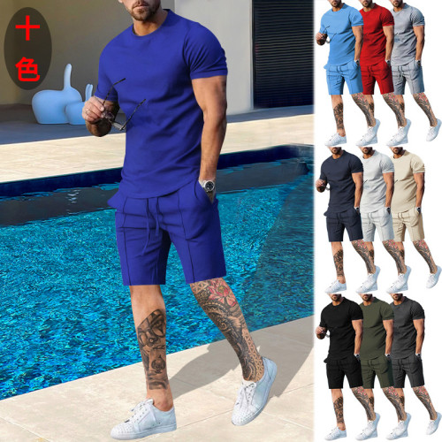 Summer two-piece short sleeved T-shirt casual fashion men's shorts multi-color set