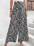 New women's small floral loose fitting casual waistband pants