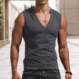 Men's Solid V-Neck Tank Top Casual Breathable Sleeveless T-shirt Vest