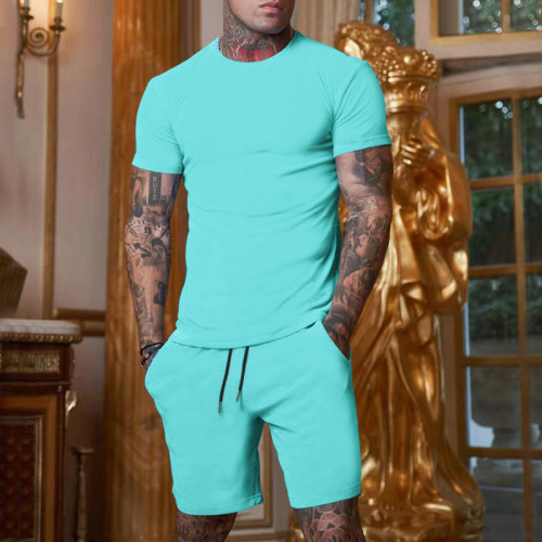 Men's solid color multi-color short sleeved T-shirt sports youth set