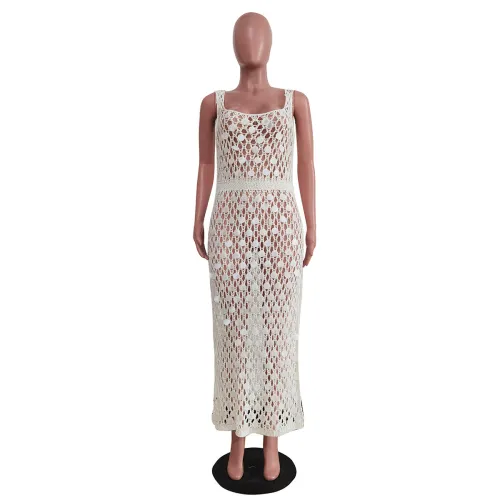 Women's sexy hollow out handmade knitted sequin vest beach skirt