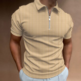 New POLO Shirt Zipper Stripe Men's Polo Shirt T-shirt