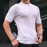 Men's small checkered T-shirt with round neck casual trend top