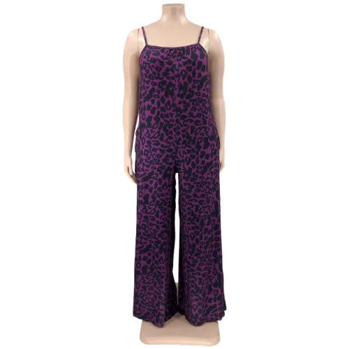 Leopard print strap casual oversized jumpsuit