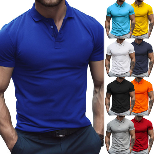 Men's Polo Neck Short Sleeve T-shirt Polo Shirt Men's Enlarged Loose Collar Solid Color T-shirt
