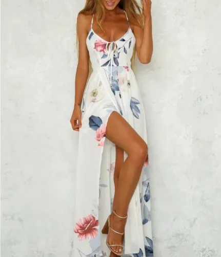Long skirt printed large swing dress for women's clothing, Simian Asian style