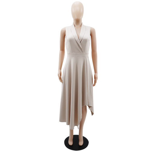 Polo collar sleeveless temperament slim fitting waist irregular large swing women's dress