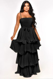 Chiffon Gentle Style Style Hanging Strap High Waist Cake Long Dress Summer Dress