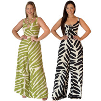 Fashion striped Camisole loose wide leg trousers beach style two-piece set