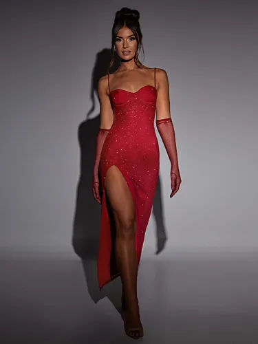 Sexy Lace Sleeve Panel Slim Fit Sparkling Split Strap Dress