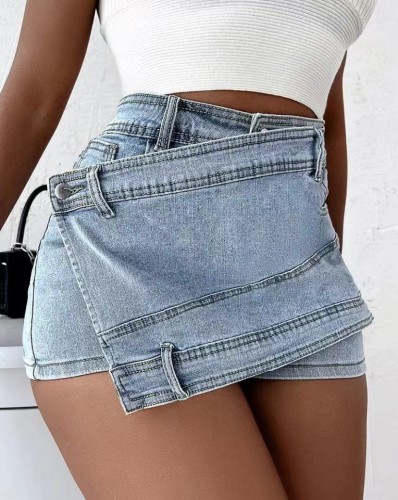 A-line high waist irregular Denim skirt shorts